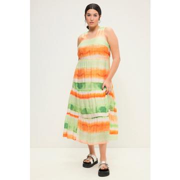 Maxikleid, A-Line, Batikstreifen, Rücken-V-Ausschnitt, Volants