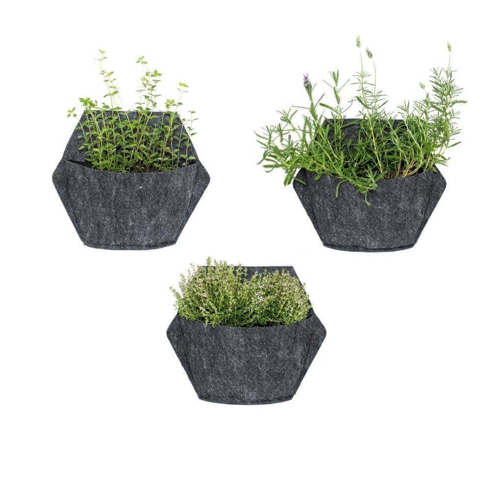 CitySens 3 Pack Wall Planters; black planter; gray textile cover  