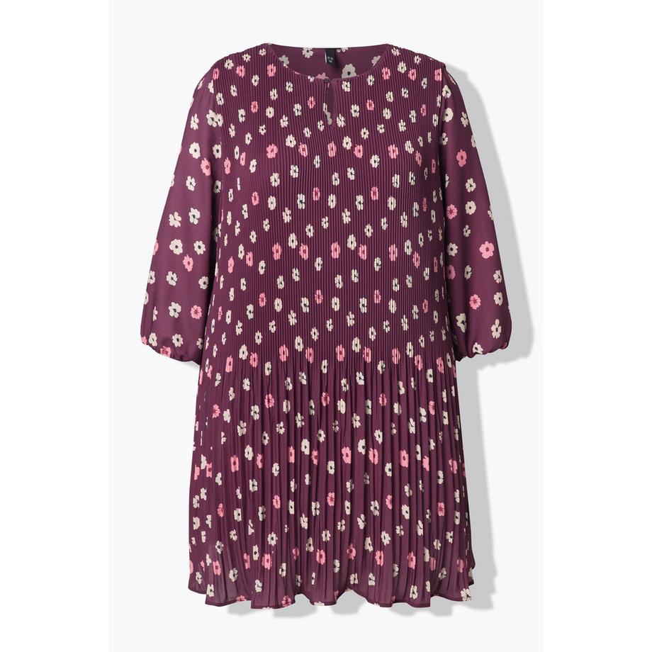 Ulla Popken Plisseekleid Blüten Doppellagig Rundhals 3/4-Arm  