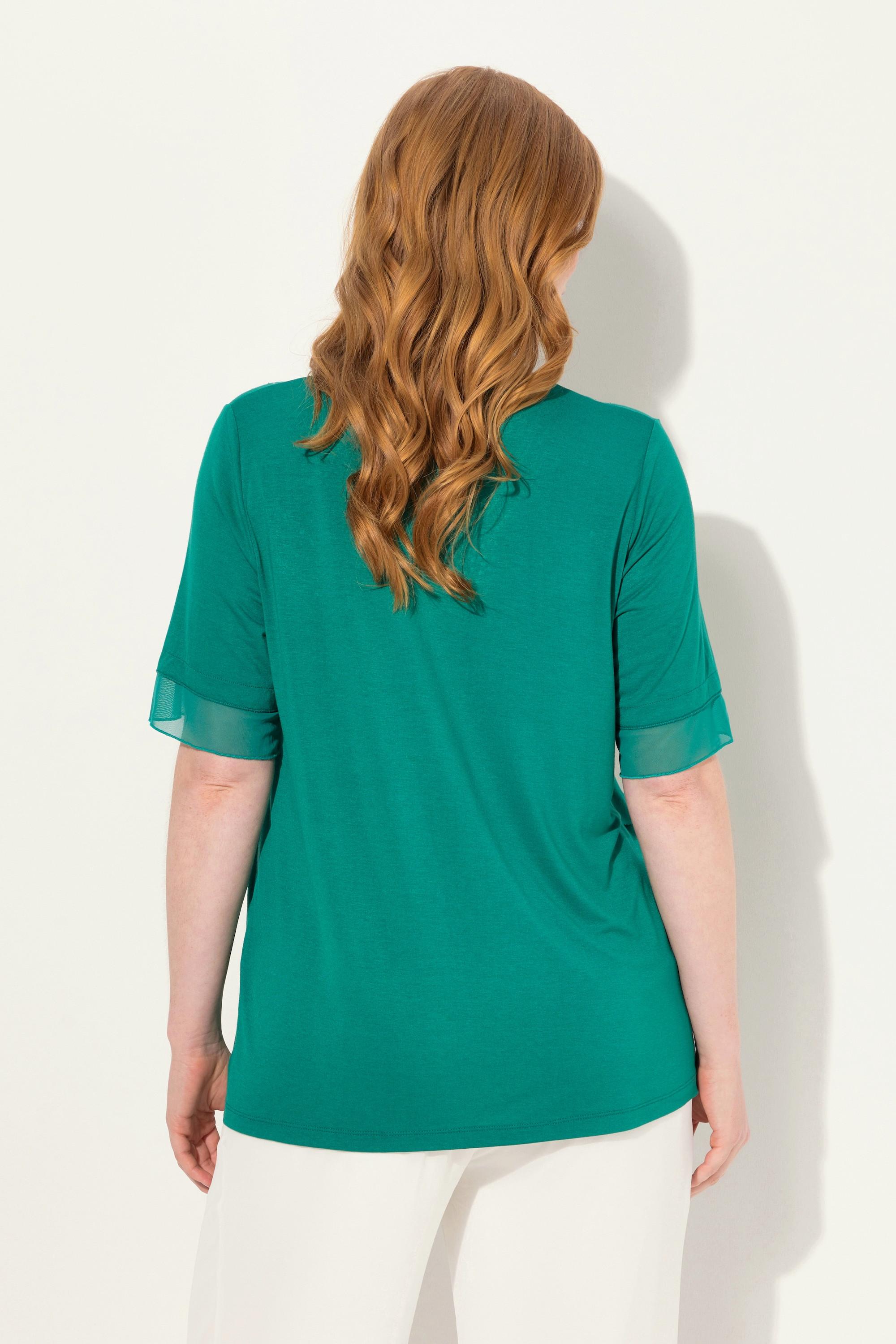 Ulla Popken Blusa Effetto Stratificato Mesh Jersey Orlo Asimmetrico  