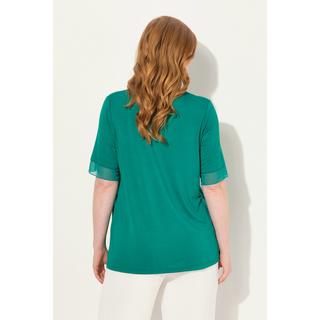 Ulla Popken Blusa Effetto Stratificato Mesh Jersey Orlo Asimmetrico  