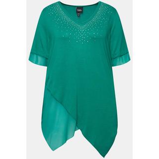 Ulla Popken  Blusa a più strati con mesh, jersey e orlo a punte 