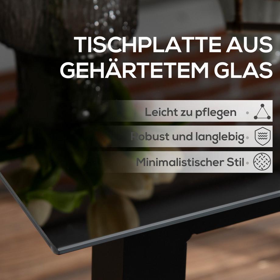 Northio Gartentisch Quadratisch 4 Personen Terrassentisch Hartglasplatte Alu Schwarz 80X80X74Cm  