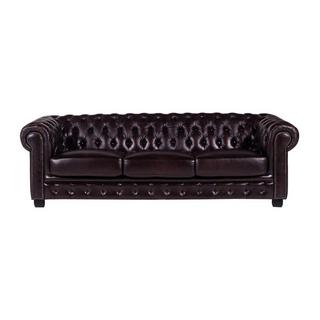 LINEA SOFA Divano Chesterfield a 4 posti 100% pelle di bufalo e con riflessi castani BRENTON  