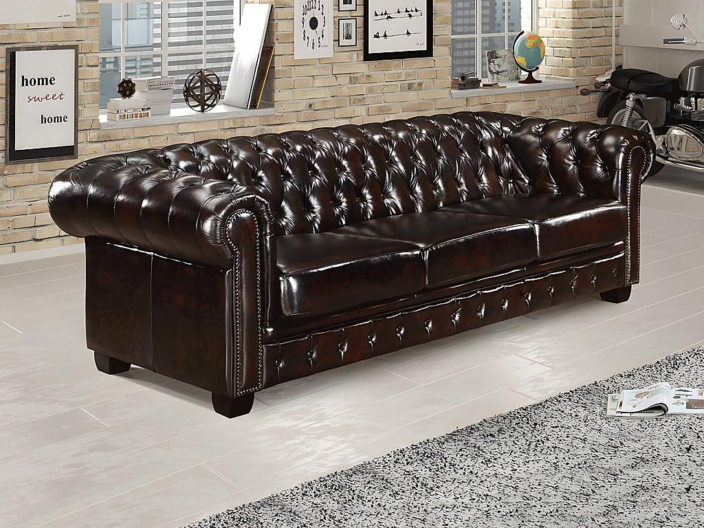 LINEA SOFA Chesterfield Ledersofa 4Sitzer Büffelleder BRENTON  
