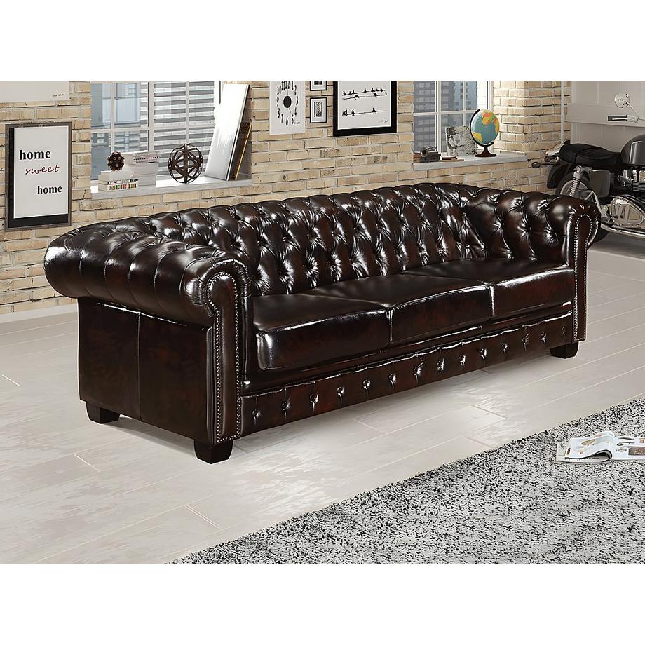 LINEA SOFA Chesterfield Ledersofa 4Sitzer Büffelleder BRENTON  