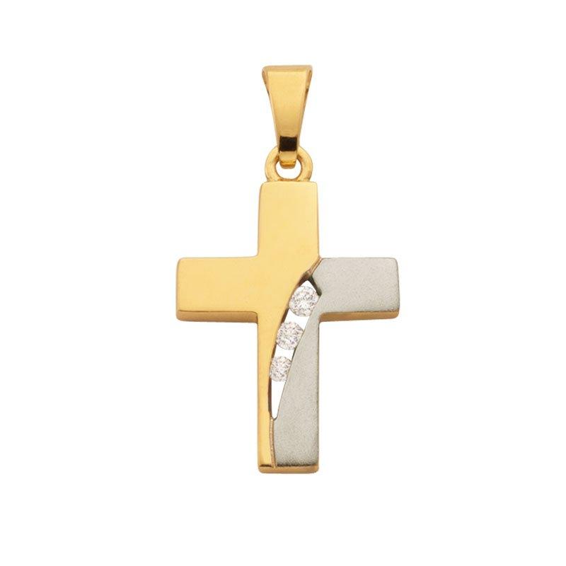 MUAU Schmuck  Pendentif croix or jaune 750 diamant 0.045ct. 22x12mm 