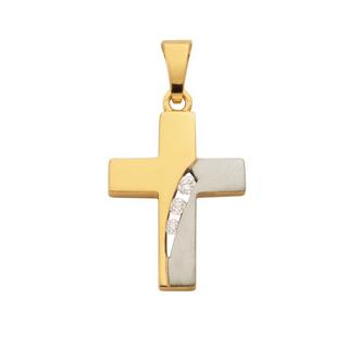 MUAU Schmuck  Pendentif croix or jaune 750 diamant 0.045ct. 22x12mm 