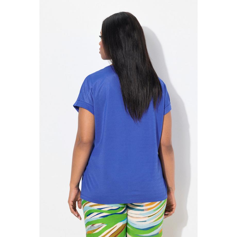 Ulla Popken T-shirt Effet Brillant Col Tunisien Manches Courtes  