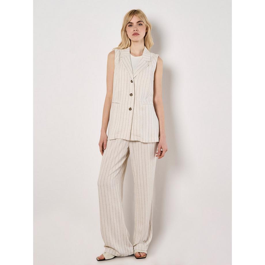 Pantalon droit en tissu tissé à fines rayures