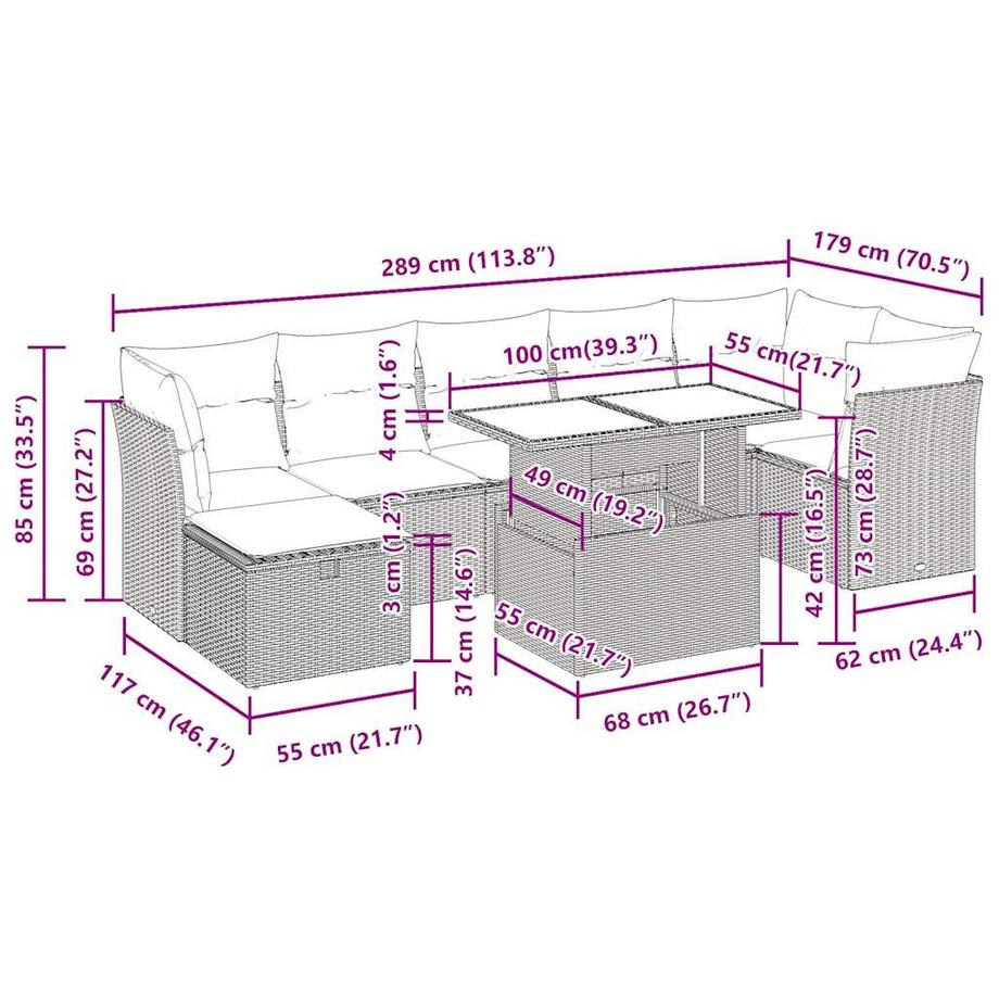 VidaXL set divano da giardino Polirattan  