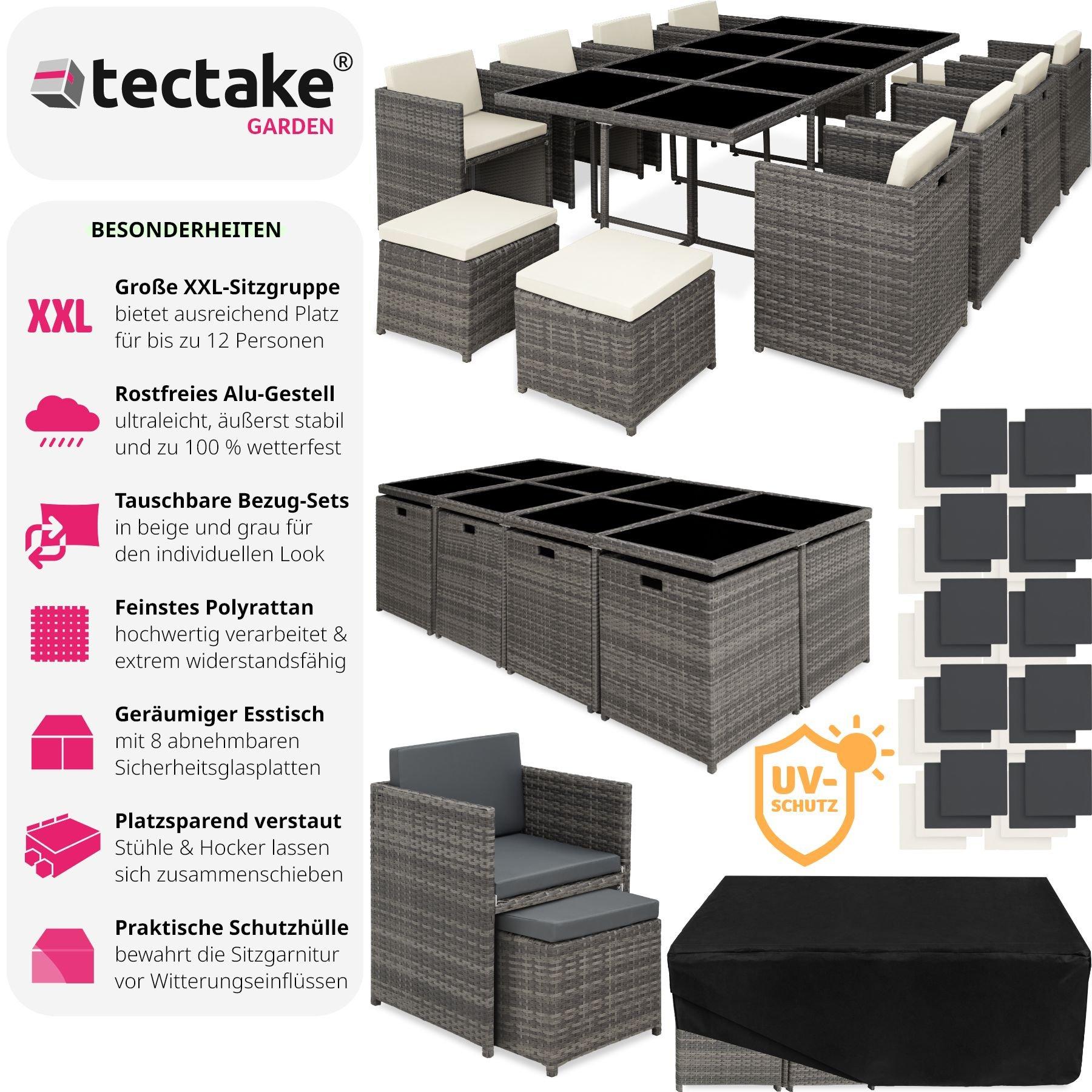 Tectake Aluminium Rattan Sitzgruppe New Orleans 8+4+1 mit Schutzhülle  