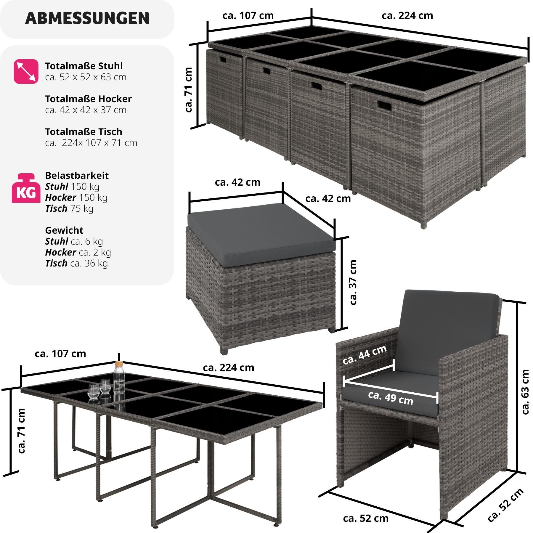 Tectake Aluminium Rattan Sitzgruppe New Orleans 8+4+1 mit Schutzhülle  