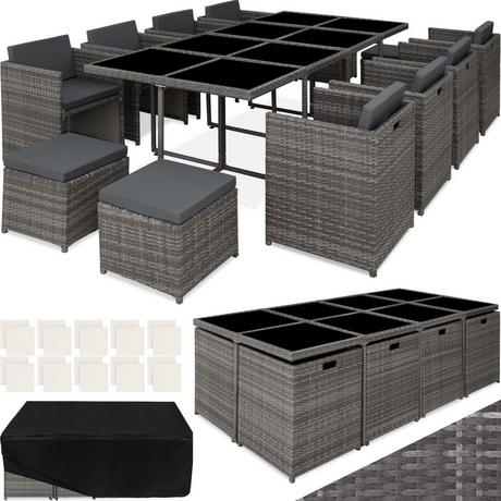 Tectake Aluminium Rattan Sitzgruppe New Orleans 8+4+1 mit Schutzhülle  