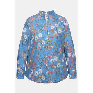 Ulla Popken  Blusa con fiori, collo montante, scollatura a V e maniche lunghe 