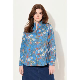 Ulla Popken  Blusa con fiori, collo montante, scollatura a V e maniche lunghe 