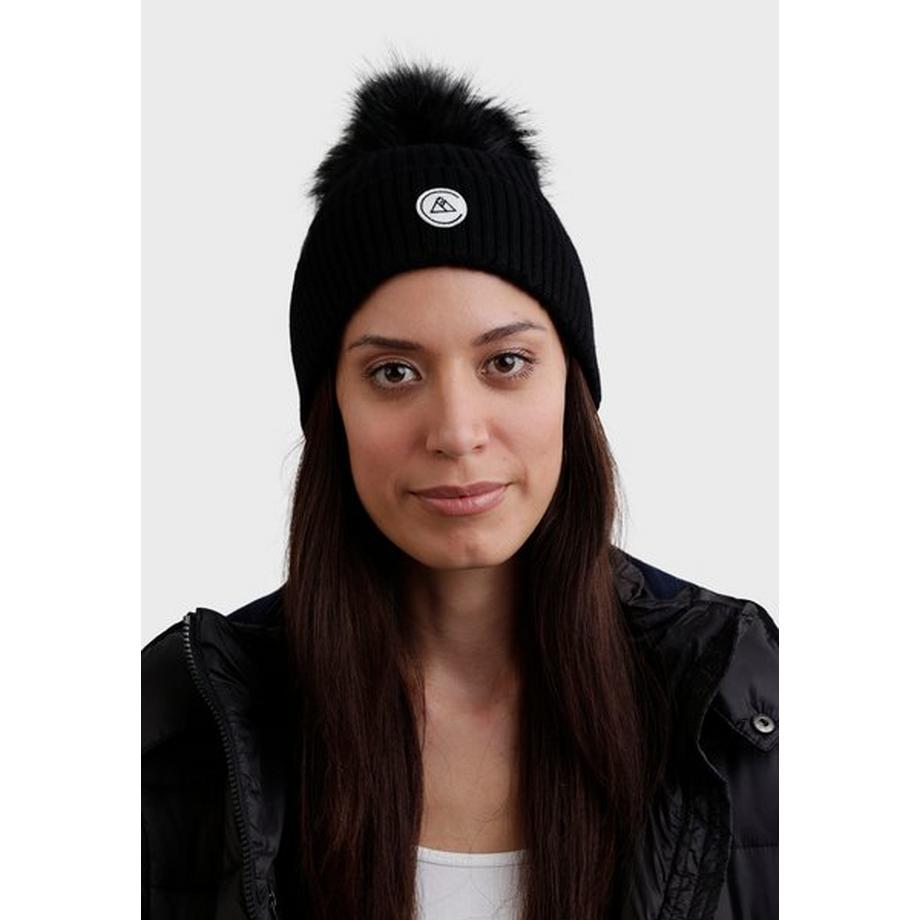 CASH-MERE.CH Kaschmir Rib Mütze mit Bommel  