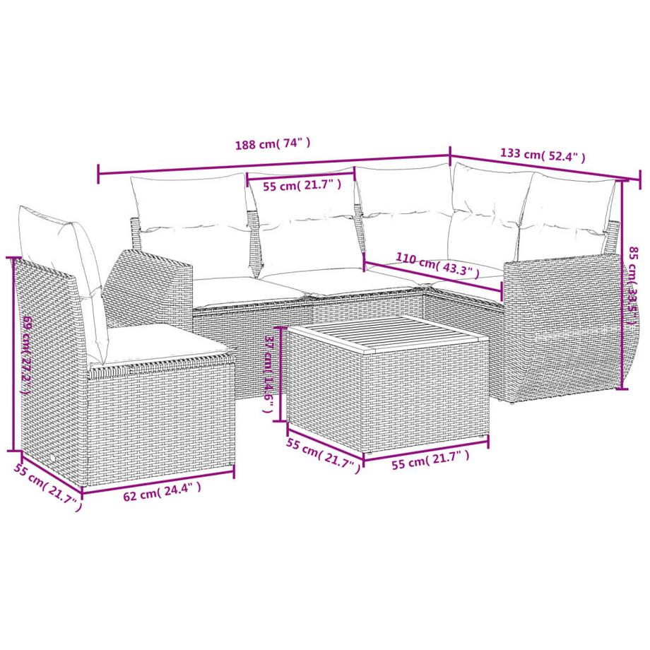 VidaXL set divano da giardino Polirattan  
