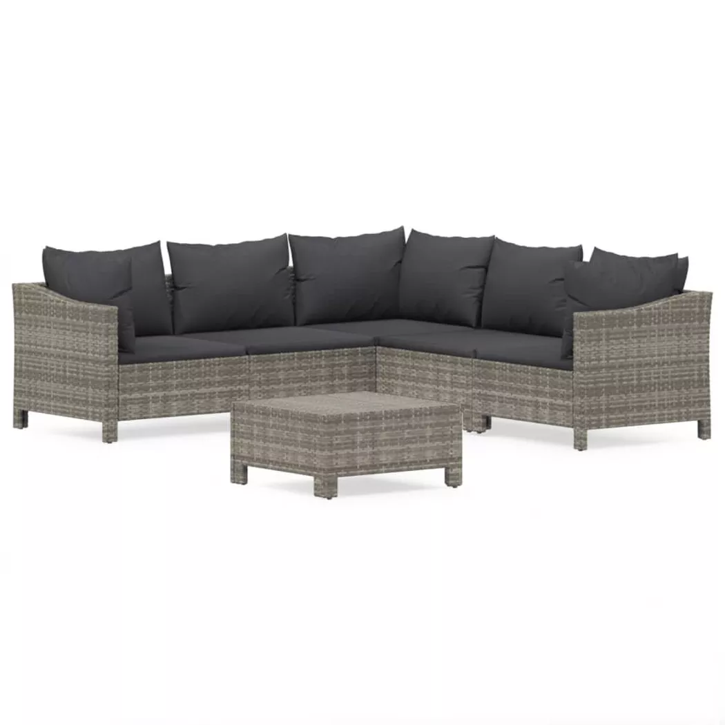 vidaXL Salon de jardin 6 pcs avec coussins Gris Résine tressée
