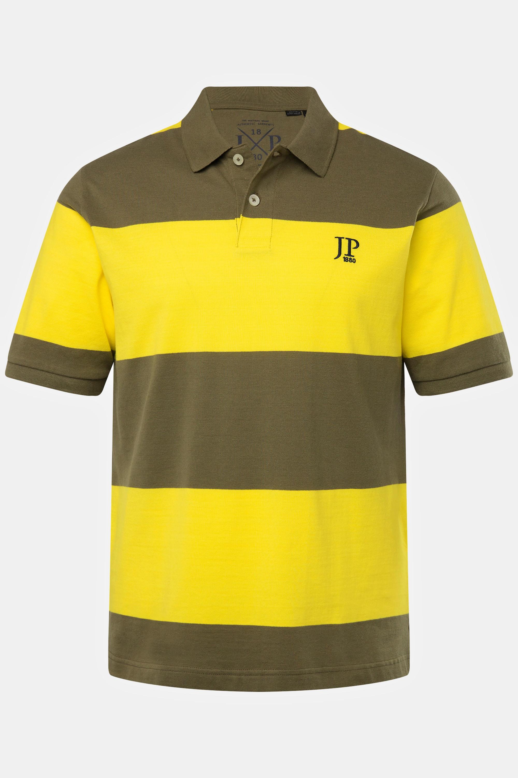 JP1880  Maglia polo in piqué a righe con mezze maniche giallo chiaro 