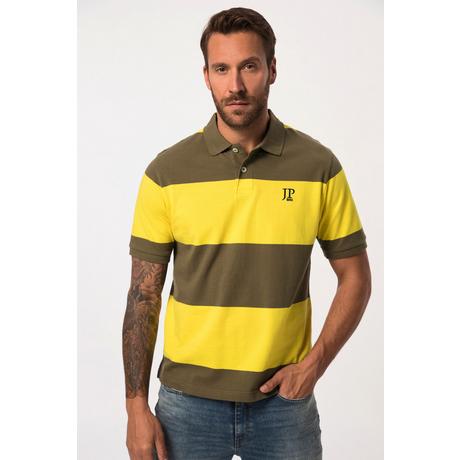 JP1880  Maglia polo in piqué a righe con mezze maniche giallo chiaro 