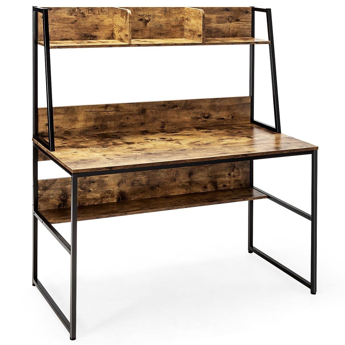 B2X Computertisch mit Ablage & Bücherregal & Verstellbaren Fußpads Schreibtisch Arbeitstisch Kaffee  