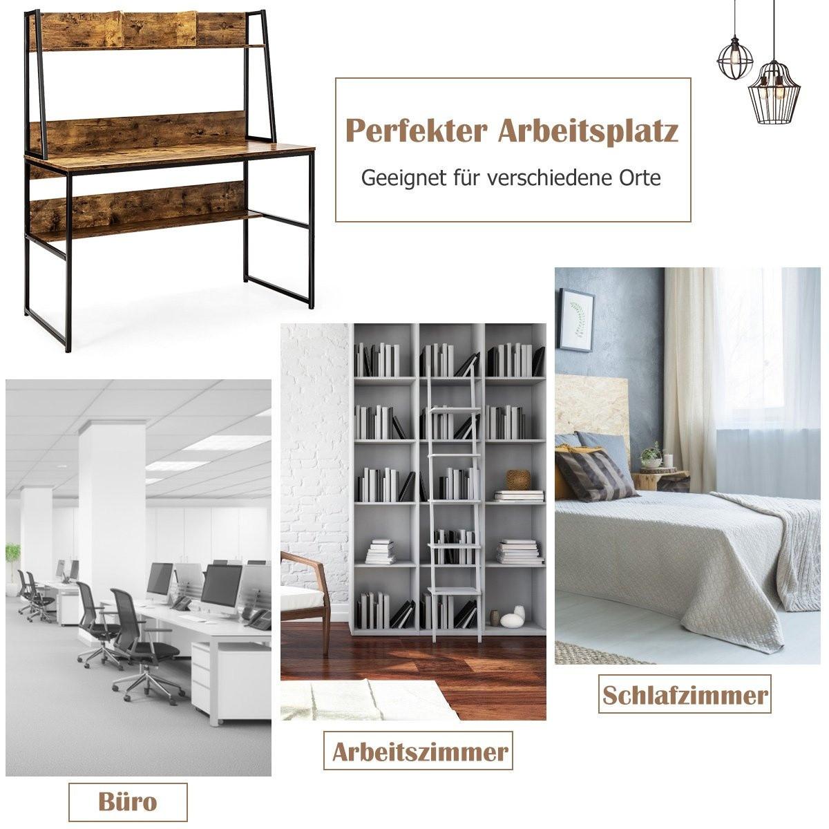 B2X Computertisch mit Ablage & Bücherregal & Verstellbaren Fußpads Schreibtisch Arbeitstisch Kaffee  