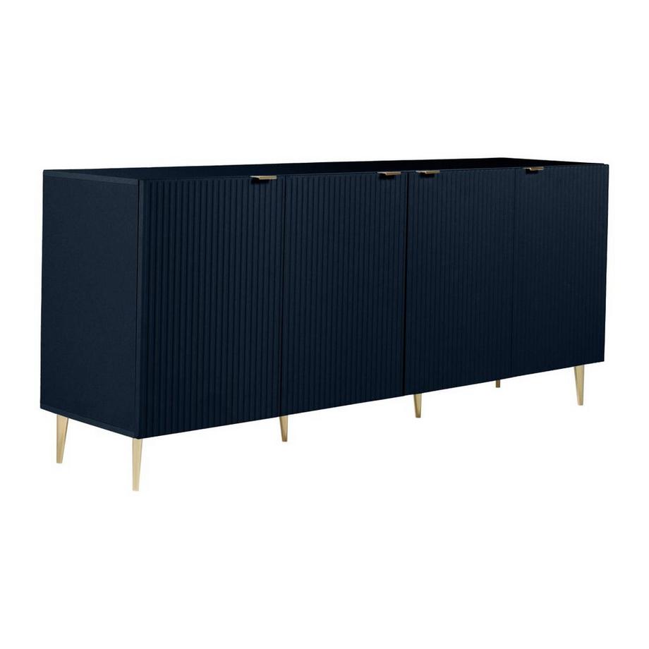 Vente-unique  Sideboard mit 4 Türen - MDF & Stahl - Blau & Goldfarben - YESINIA 