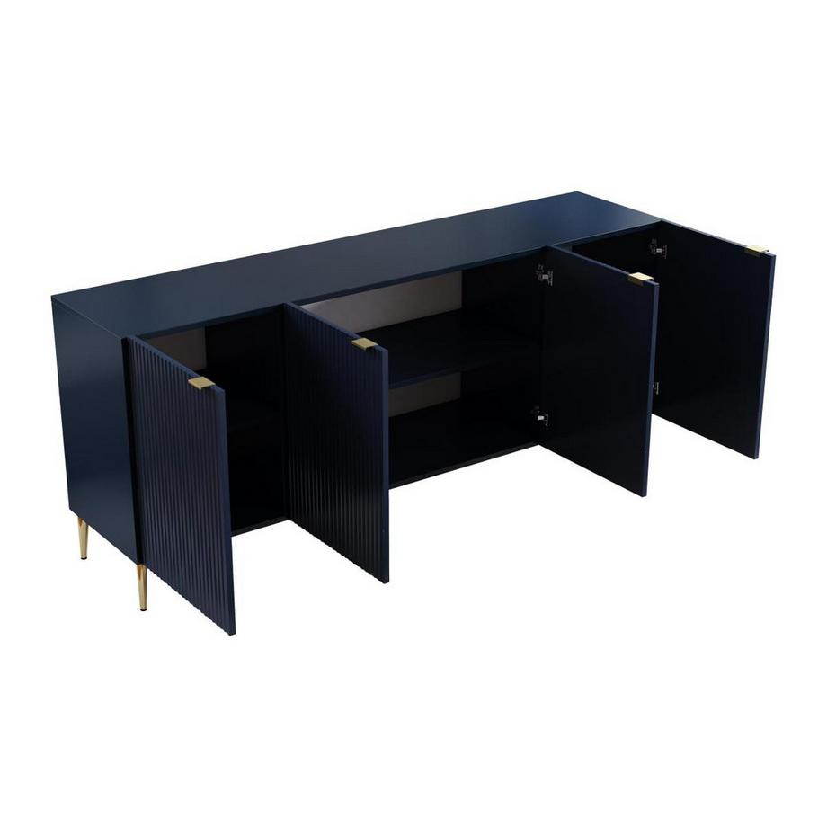 Vente-unique  Sideboard mit 4 Türen - MDF & Stahl - Blau & Goldfarben - YESINIA 