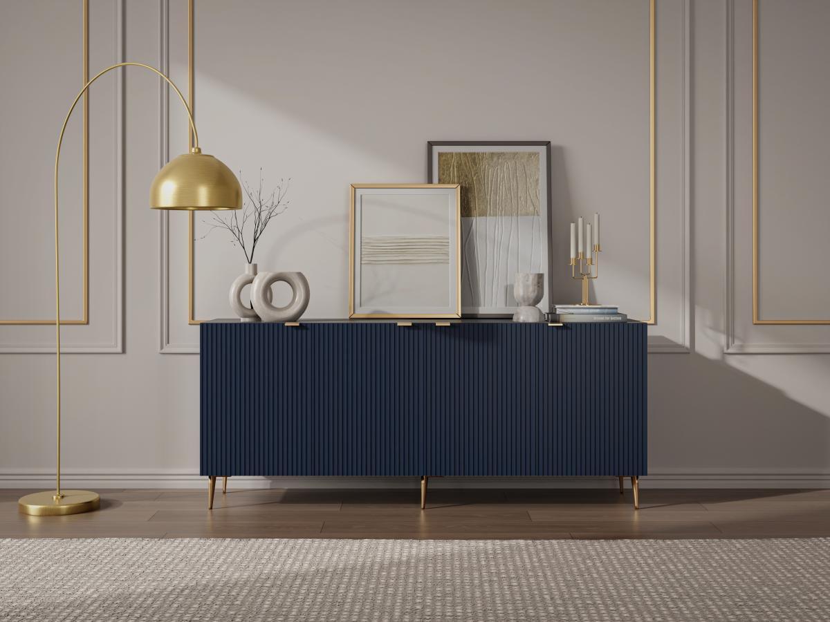 Vente-unique  Credenza con 4 ante in MDF e Acciaio Blu e Dorato - YESINIA 