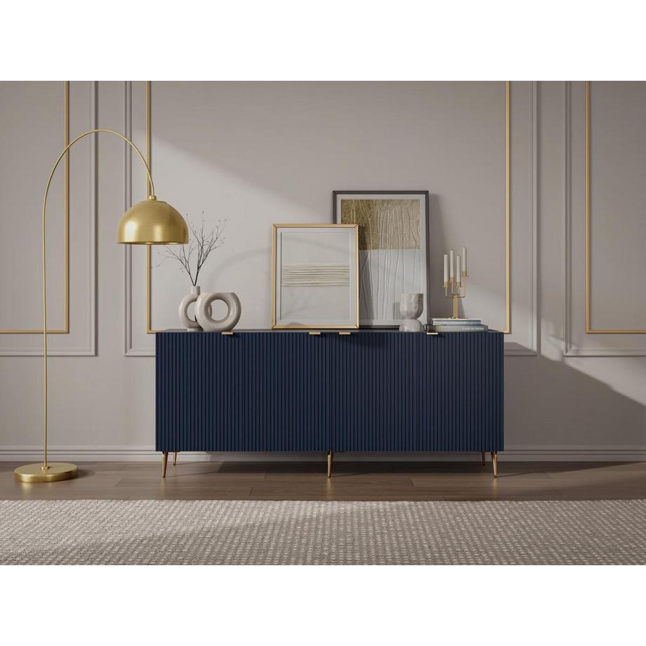 Vente-unique  Sideboard mit 4 Türen - MDF & Stahl - Blau & Goldfarben - YESINIA 