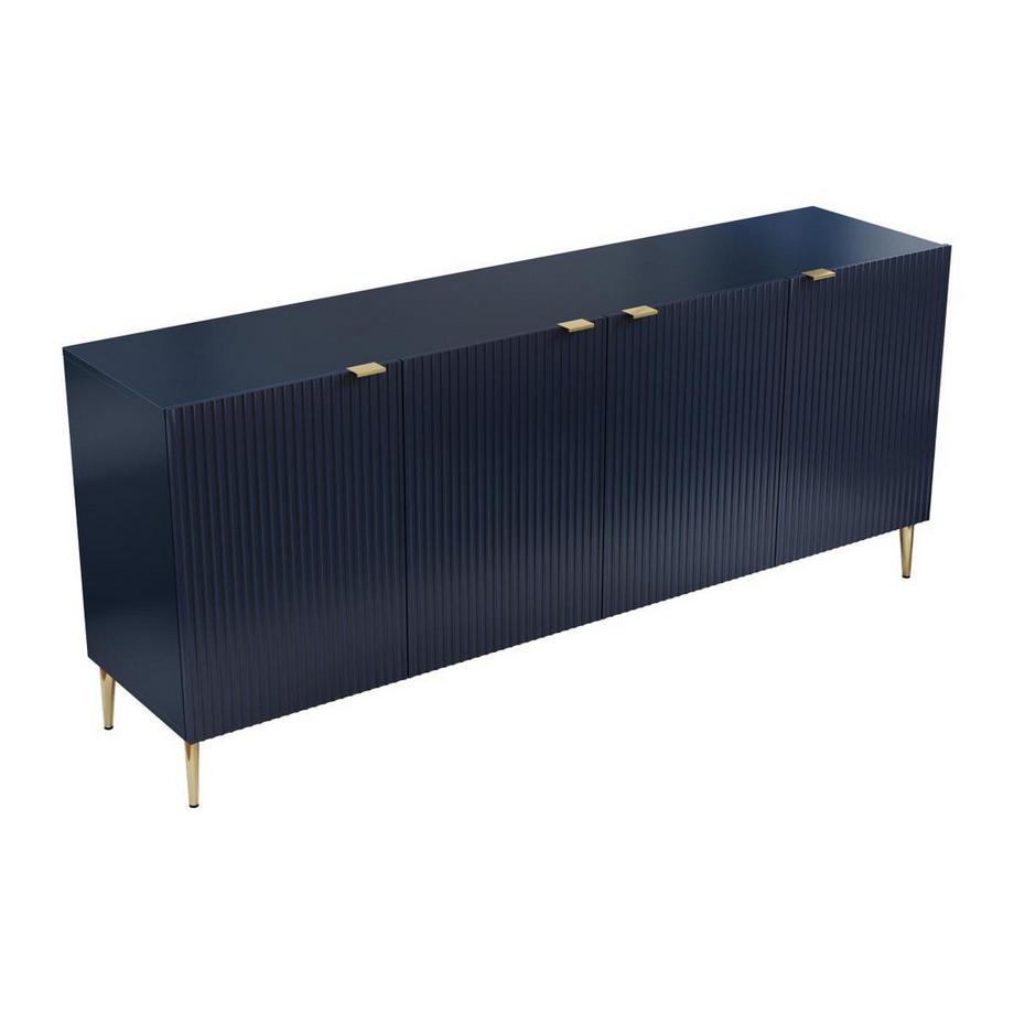 Vente-unique  Sideboard mit 4 Türen - MDF & Stahl - Blau & Goldfarben - YESINIA 
