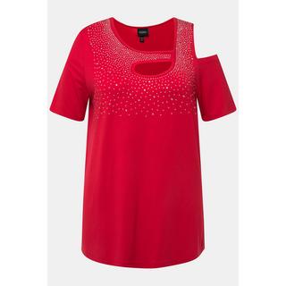 Ulla Popken  T-shirt à strass, col rond et manches 3/4. Ligne A 