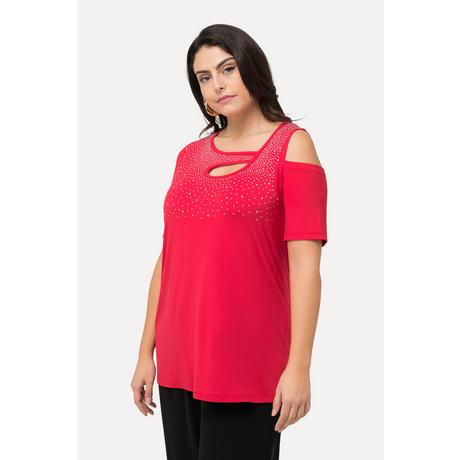 Ulla Popken  T-Shirt, Ziersteine, A-Linie, Cut-Outs, Halbarm 