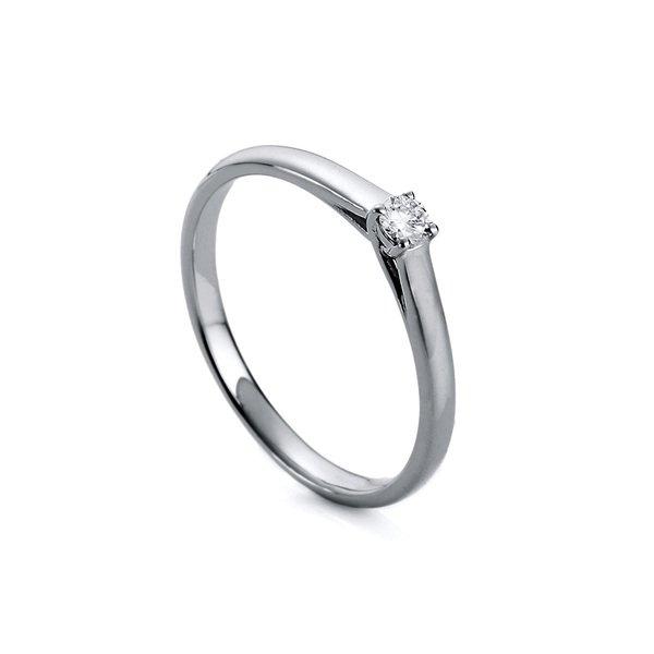 MUAU Schmuck  Solitär Ring 750/18K Weissgold Diamant 0.1ct. 