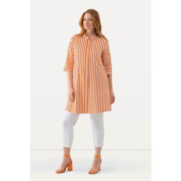 Blusa a righe dal taglio lungo e svasato con colletto da camicia e maniche a 3/4