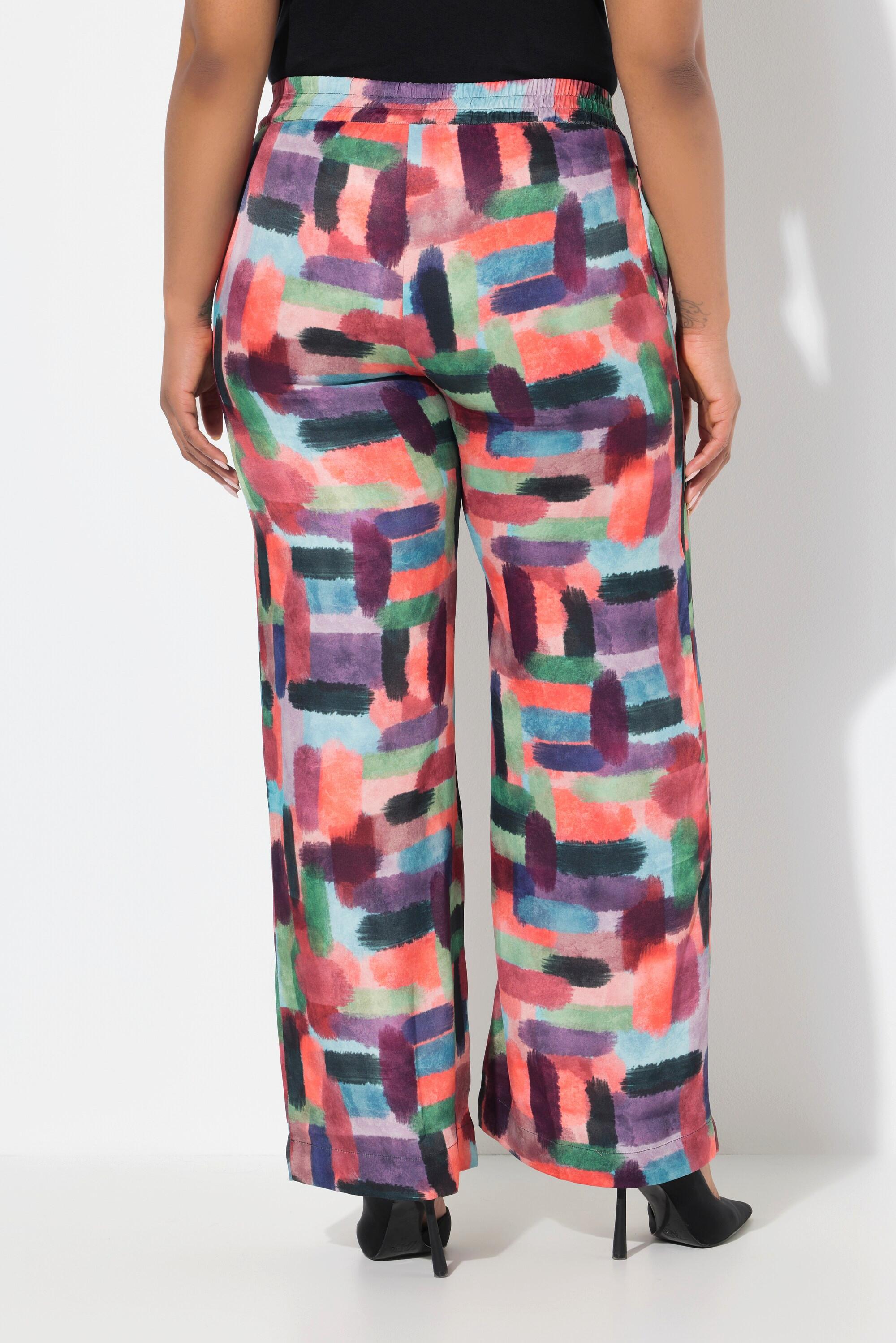 Ulla Popken Pantalon Satin Imprimé Jambe Large Taille Élastique  