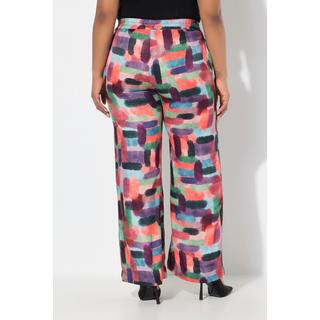 Ulla Popken Pantalon Satin Imprimé Jambe Large Taille Élastique  