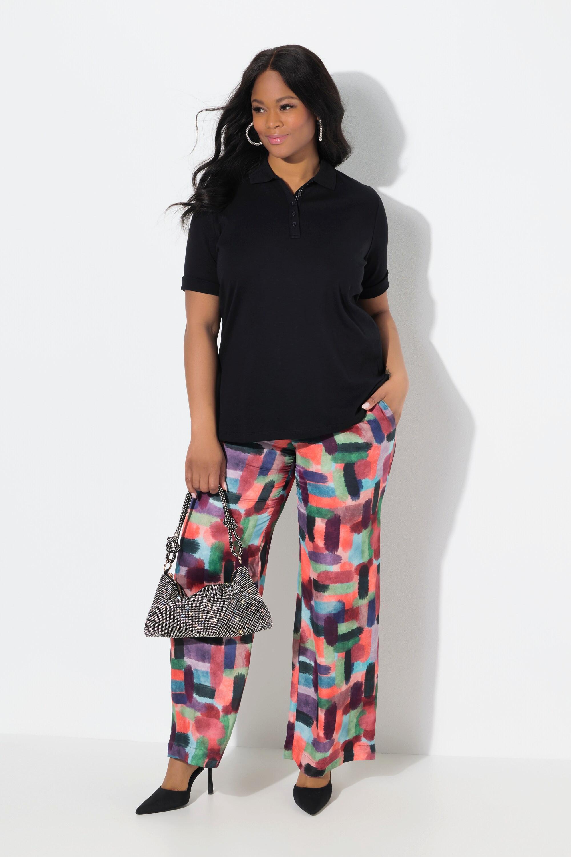 Ulla Popken Pantalon Satin Imprimé Jambe Large Taille Élastique  