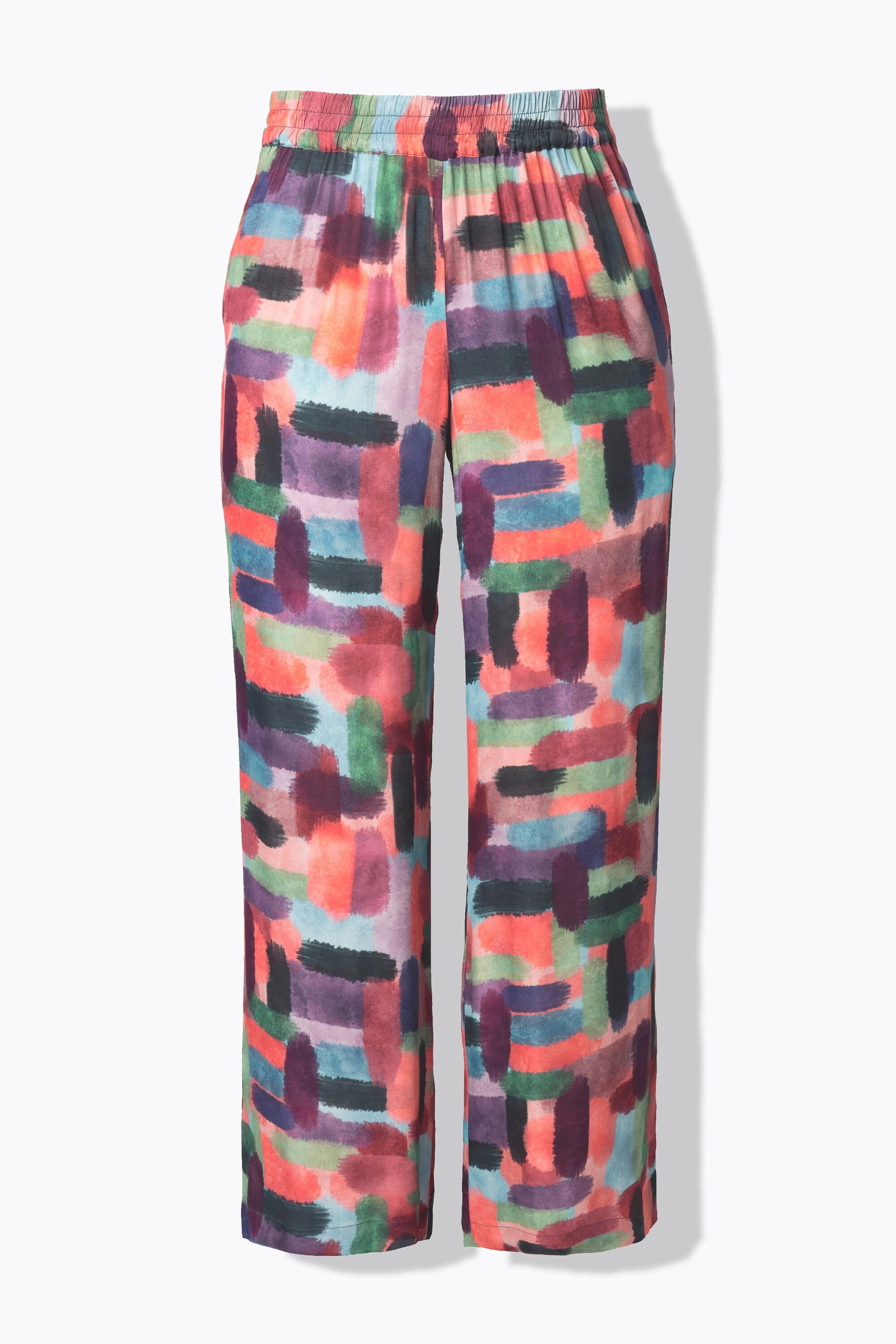 Ulla Popken Pantalon Satin Imprimé Jambe Large Taille Élastique  