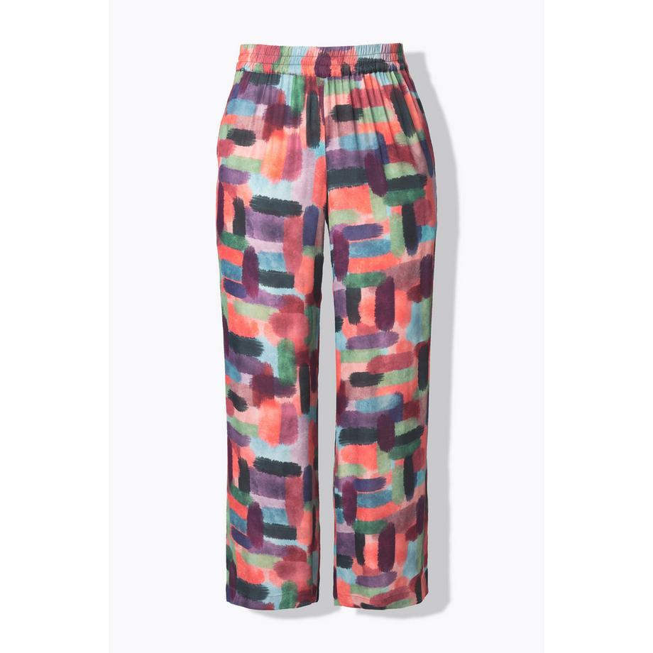 Ulla Popken Pantaloni Raso Stampato Gamba Larga Cintura Elastica  