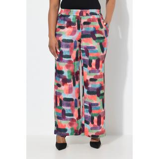 Ulla Popken Pantalon Satin Imprimé Jambe Large Taille Élastique  