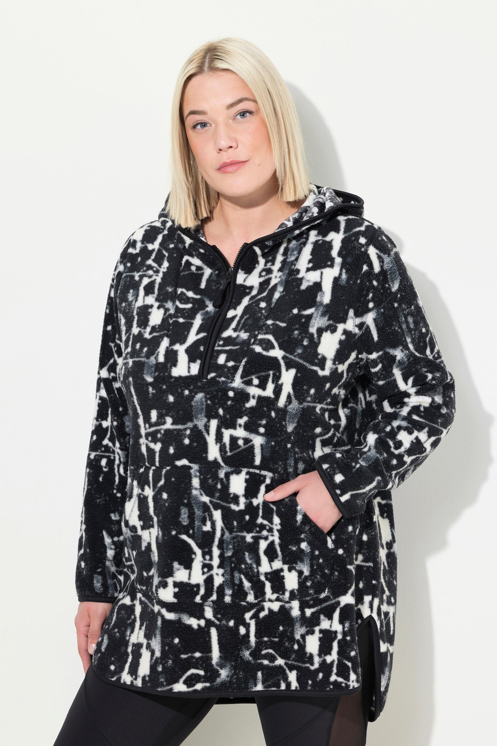 Ulla Popken Pullover lungo in pile teddy Stampa all-over  