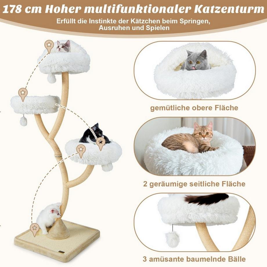 Northio  Albero tiragraffi per gatti con pali in sisal piattaforme e palline 