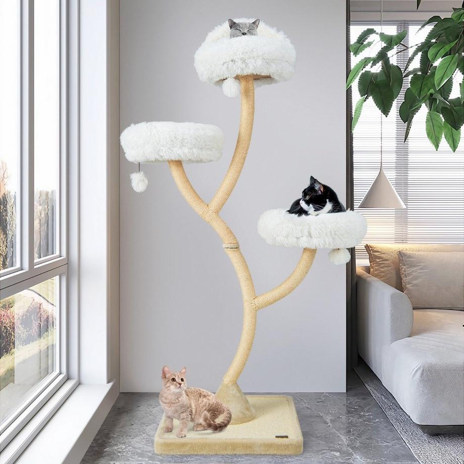 Albero tiragraffi per gatti con pali in sisal piattaforme e palline