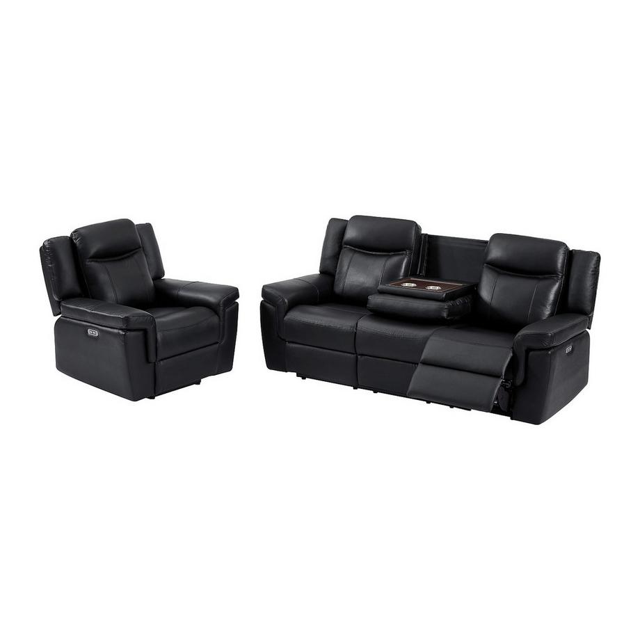 Vente-unique Couchgarnitur Leder mit elektrischer Relaxfunktion 3+1 - Schwarz - KENNETH  