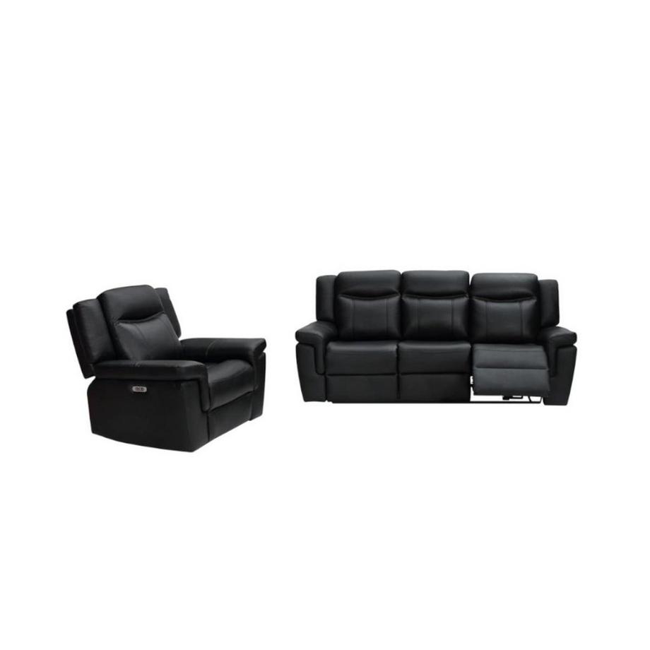 Divano 3+1 posti relax elettrico in Pelle Nero - KENNETH