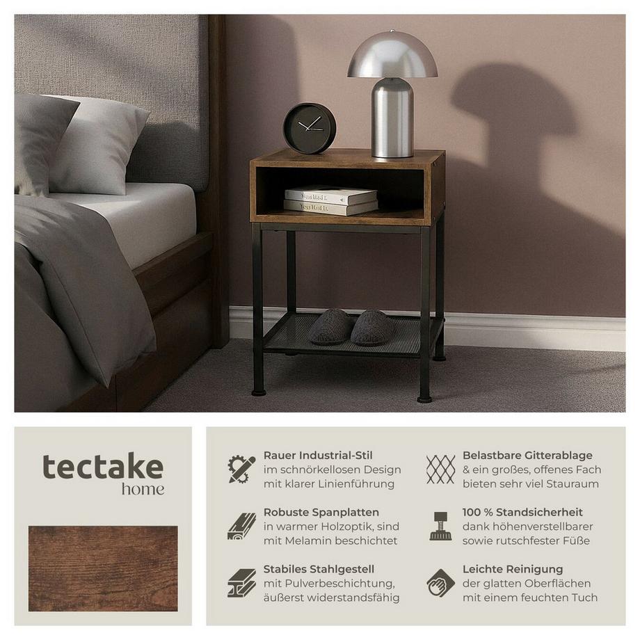 Tectake Nachttisch Harlow Industrial Style Holz und Stahl  