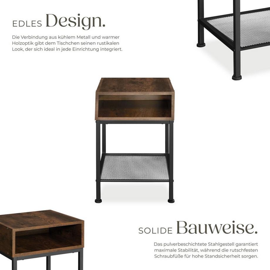 Tectake Nachttisch Harlow Industrial Style Holz und Stahl  