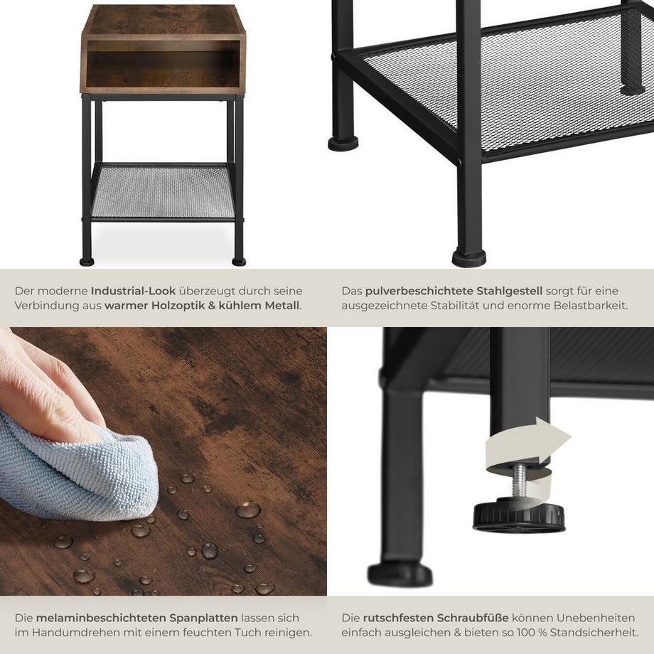 Tectake Nachttisch Harlow Industrial Style Holz und Stahl  